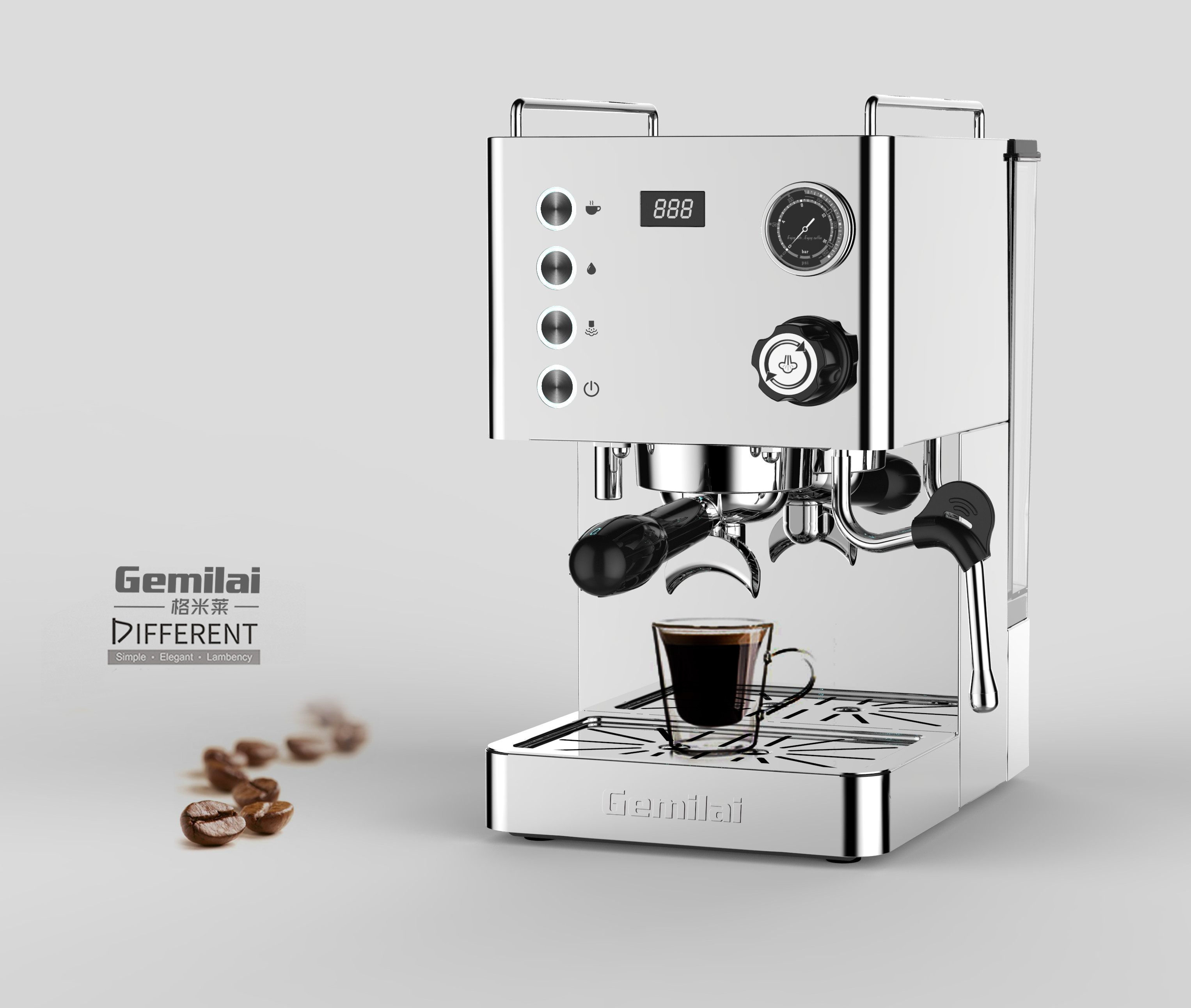التليفون المحمول ذروة Suradam  آلة صنع القهوة المنزلية الفولاذ المقاوم للصدأ ، فضي CRM3007D 15bar